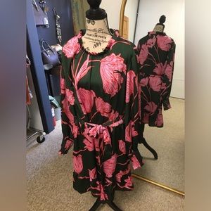 Green & pink floral long sleeve dress